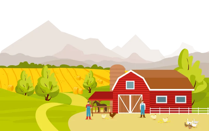 Farmer in farm  Illustration