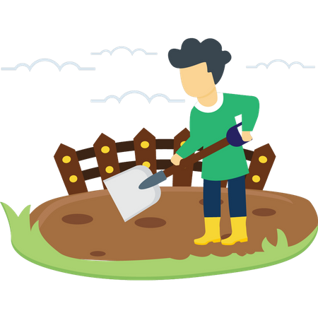 Farmer is digging with the spade Illustration