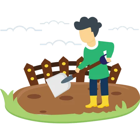 Farmer is digging with the spade  Illustration