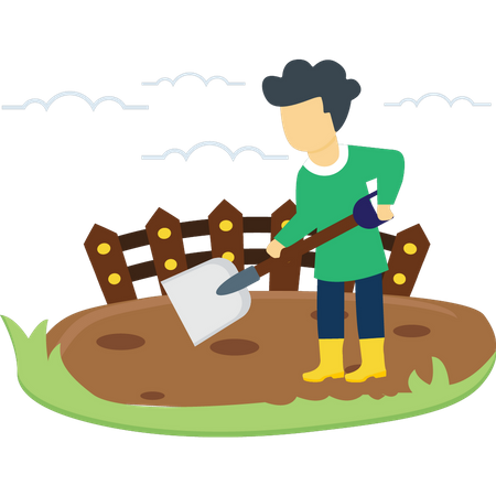 Farmer is digging with the spade  Illustration