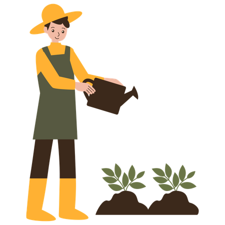 Farmer is watering plants  Illustration
