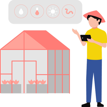 Farmer maintains the greenhouse system  Illustration