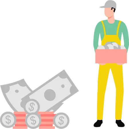 The Farmer Has Money By Selling Vegetables Illustration