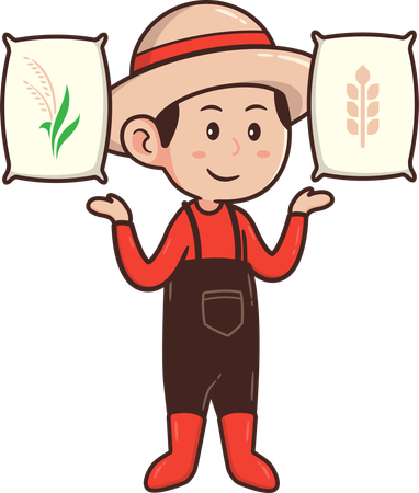 Farmer packing grains in packages  Illustration