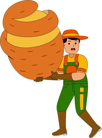 Farmer peeling potato  Illustration