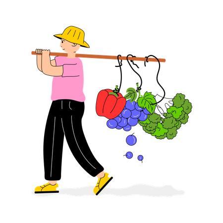 Farmer picking fresh vegetables  Illustration