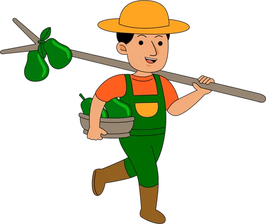 Farmer picks up pear from tree  Illustration