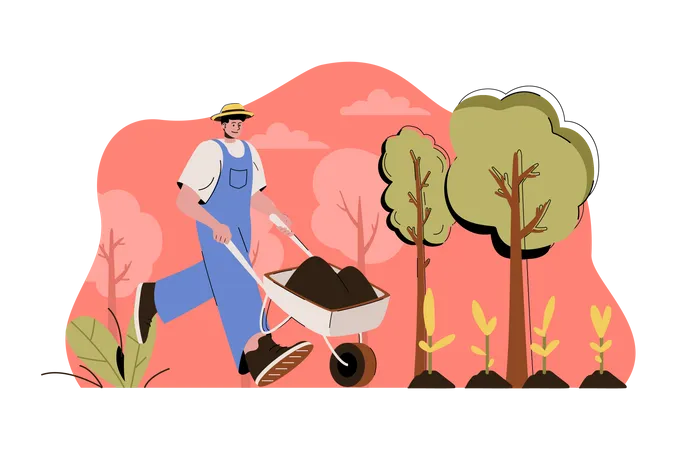Farmer planting crops Illustration