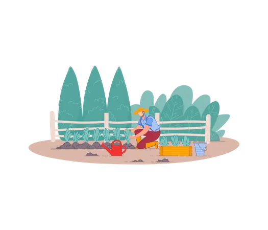 Farmer planting fruit trees  Illustration