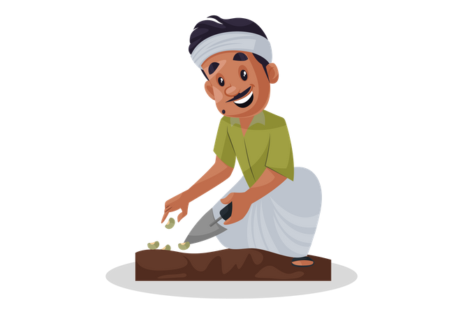 Farmer planting seed in soil  Illustration