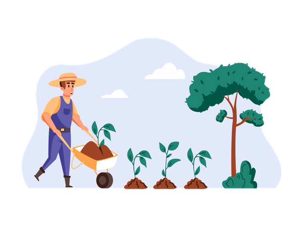 Farmer planting Seed with wheelbarrow  Illustration