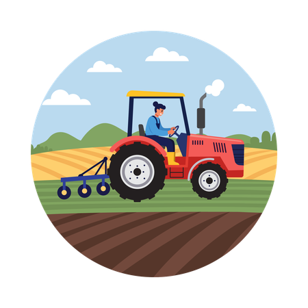 Farmer Plowing the Land with Tractor  Illustration