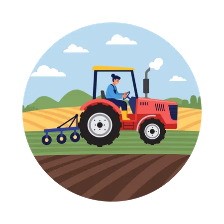 Farmer Plowing the Land with Tractor  Illustration