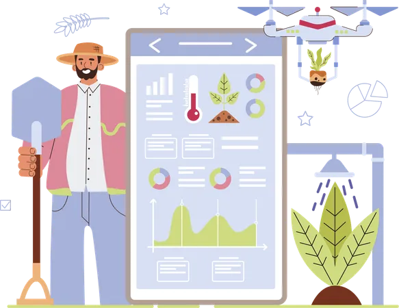 Farmer practices smart farming  Illustration