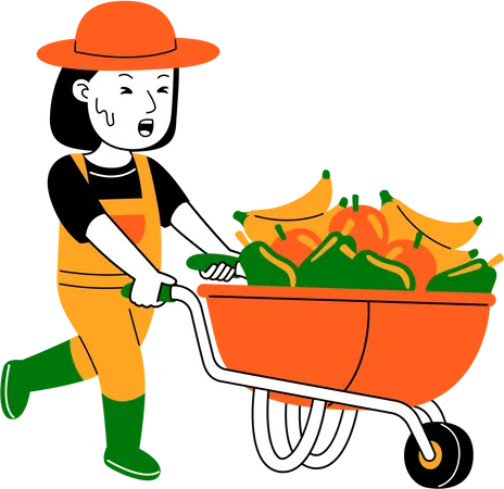 Farmer pushing fruits cart  일러스트레이션