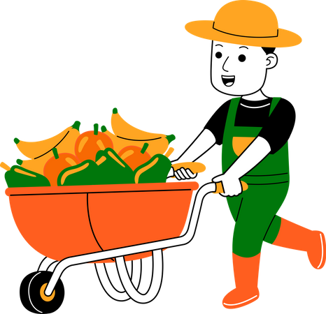 Farmer pushing fruits cart  Illustration