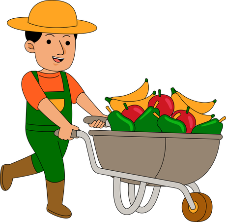 Farmer pushing vegetable cart  Illustration