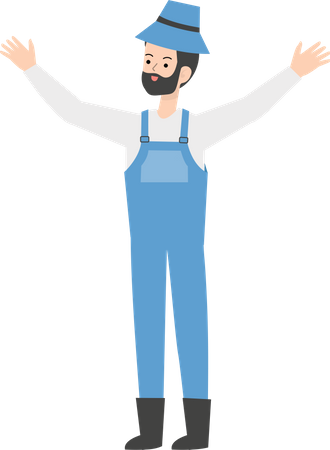 Farmer raising both hands  Illustration