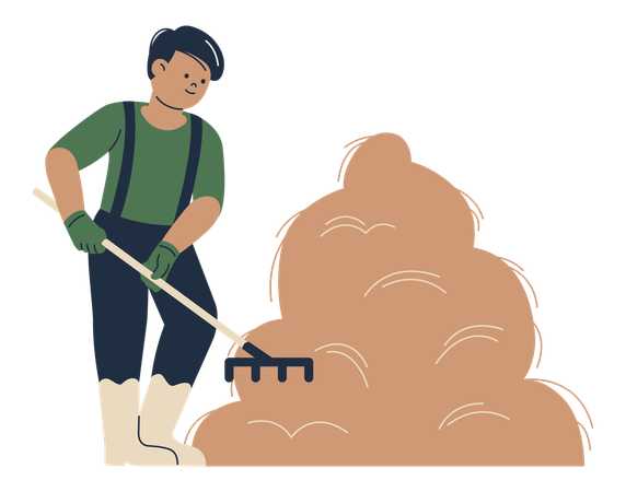 Farmer Raking Hay  Illustration