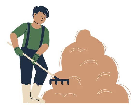 Farmer Raking Hay  Illustration