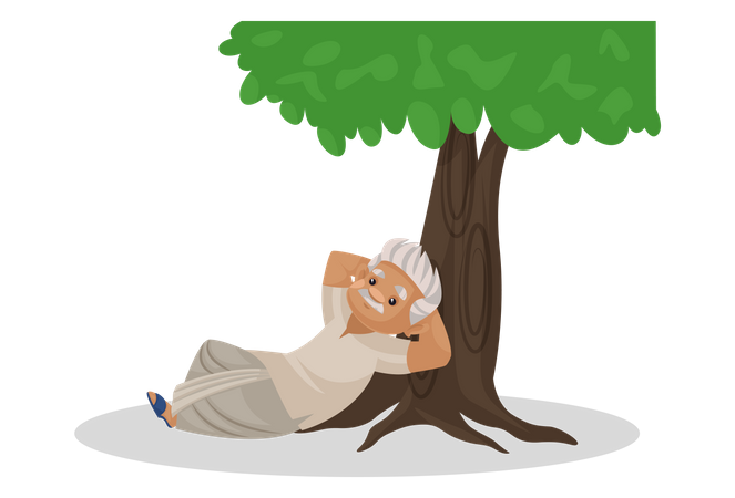 Farmer resting under tree Illustration