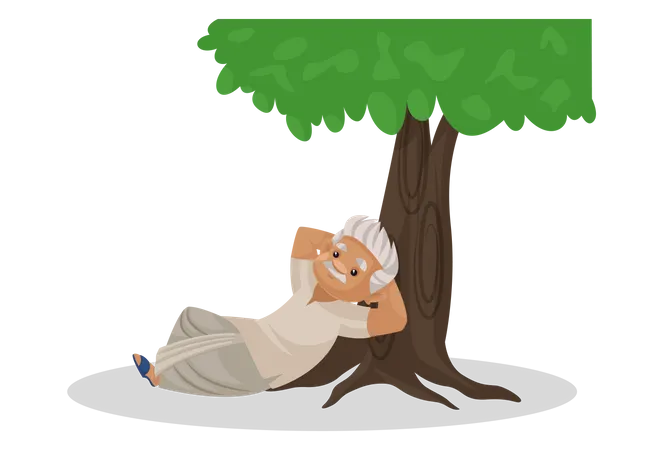 Farmer resting under tree Illustration