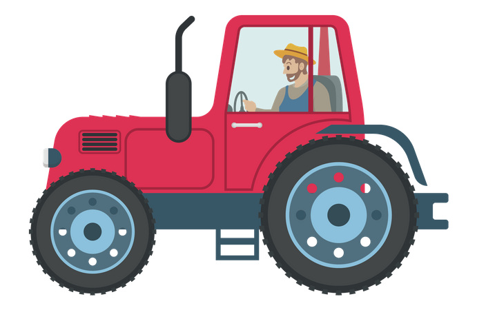 Farmer riding tractor Illustration