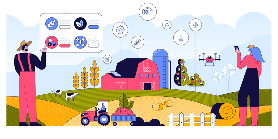 Farmer runs farm on Smart farming app  Illustration