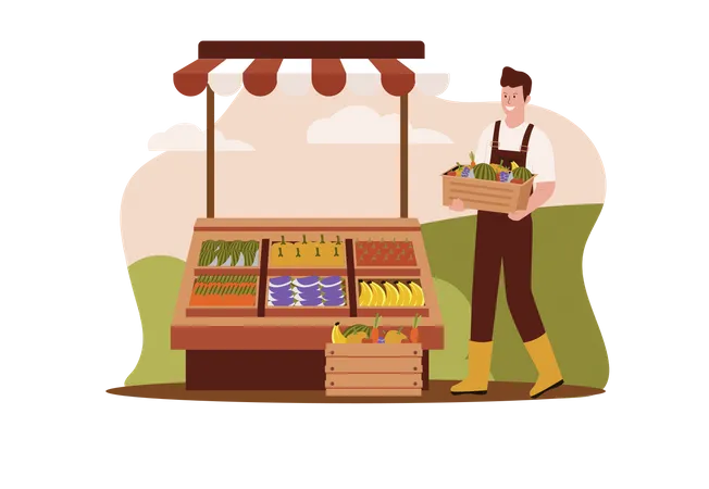 Farmer selling agricultural products Illustration