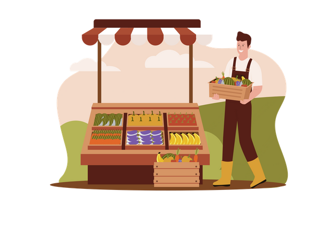 Farmer selling agricultural products  Illustration