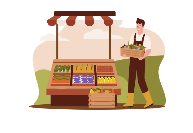 Farmer selling agricultural products  Illustration