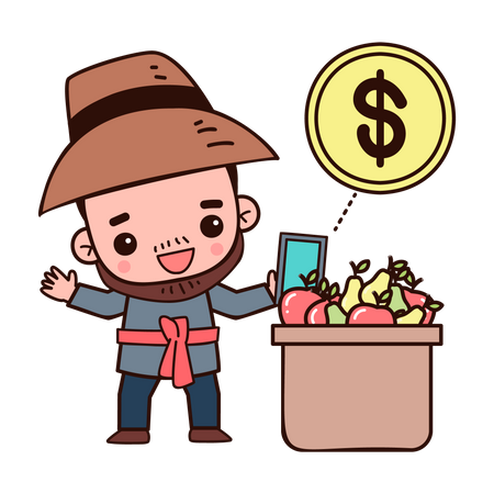 Farmer selling fruit online  Illustration