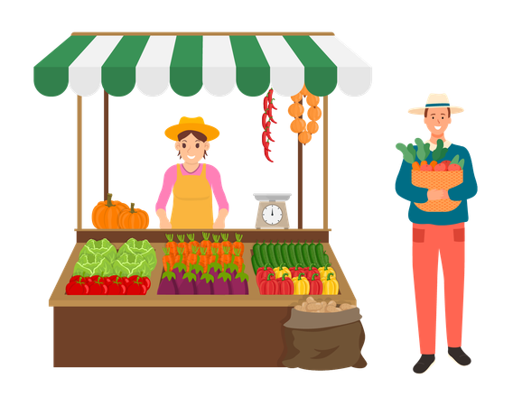 Farmer selling organic vegetables  Illustration