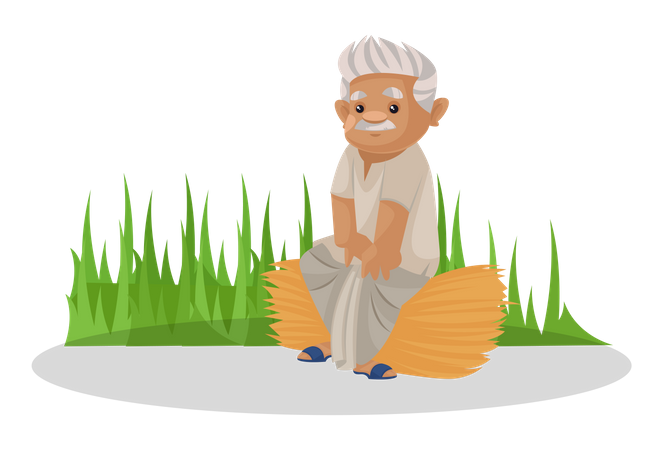 Farmer sitting in farm  Illustration