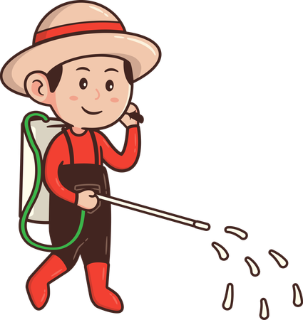 Farmer sprays insecticide in his farm  Illustration