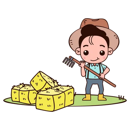 Farmer stacking haystack  Illustration