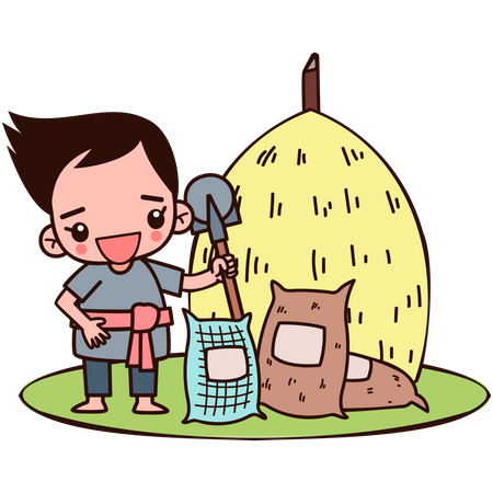 Farmer stacking haystack  Illustration