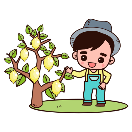 Farmer Standing near lemon tree Illustration