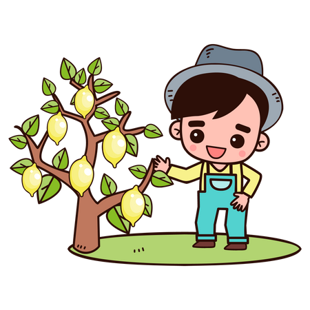 Farmer Standing near lemon tree  Illustration