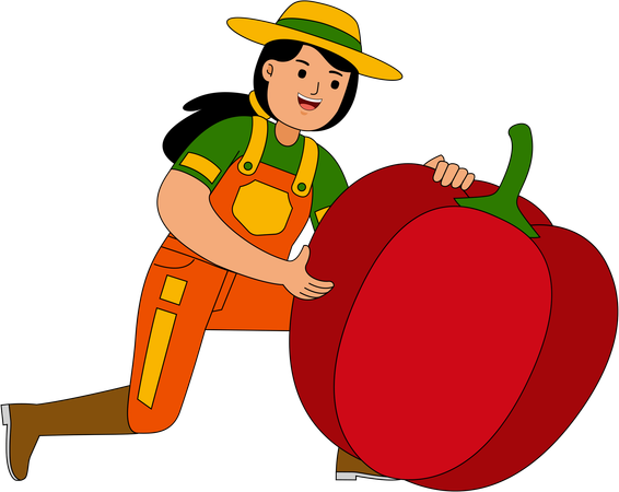 Farmer standing with bell pepper  Illustration