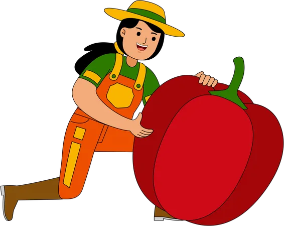 Farmer standing with bell pepper  Illustration