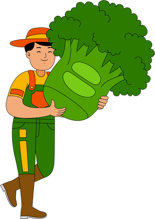 Farmer standing with broccoli  Illustration