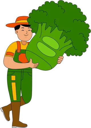 Farmer standing with broccoli  Illustration