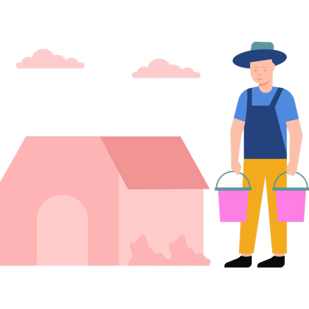 Farmer standing with buckets in hands  Illustration