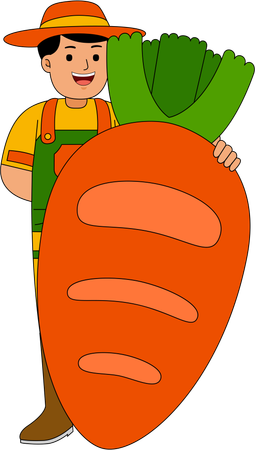 Farmer standing with carrot  Illustration