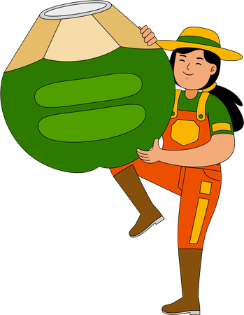 Farmer standing with coconut  Illustration