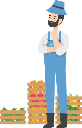 Farmer standing with fruit basket  Illustration