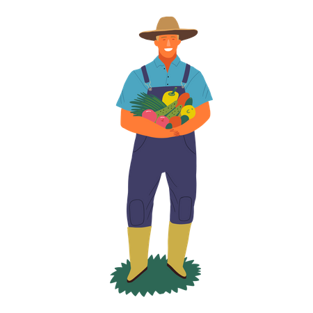 Farmer standing with fruits in his hand  Illustration