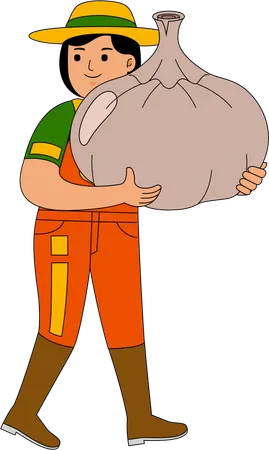 Farmer standing with garlic  Illustration