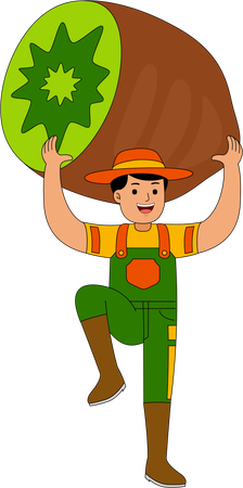 Farmer standing with kiwi  Illustration